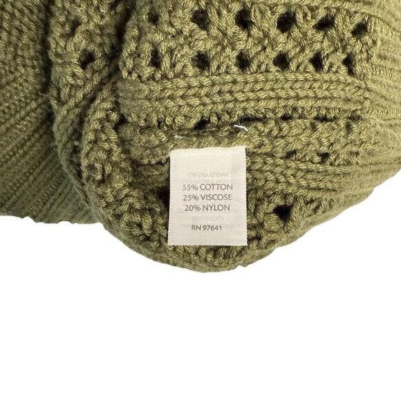 J Jill Women's Sweater Small Cable Knit Tunic Olive Green Pointelle Knit - Picture 4 of 8